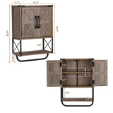 RUSTOWN Farmhouse Rustic Medicine Cabinet with Two Barn Door,Wood Wall Mounted Storage Cabinet with Adjustable Shelf and Towel Bar, 3-Tier Cabinet RUSTOWN
