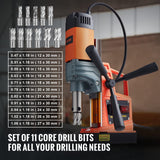 VEVOR Mag Drill Press, 1.6" Boring Diameter, 2922lbf Power Magnetic Drill with Twist Drill Chuck, 11Pcs Drill Bits, Magnetic Drill Press for Metal VEVOR