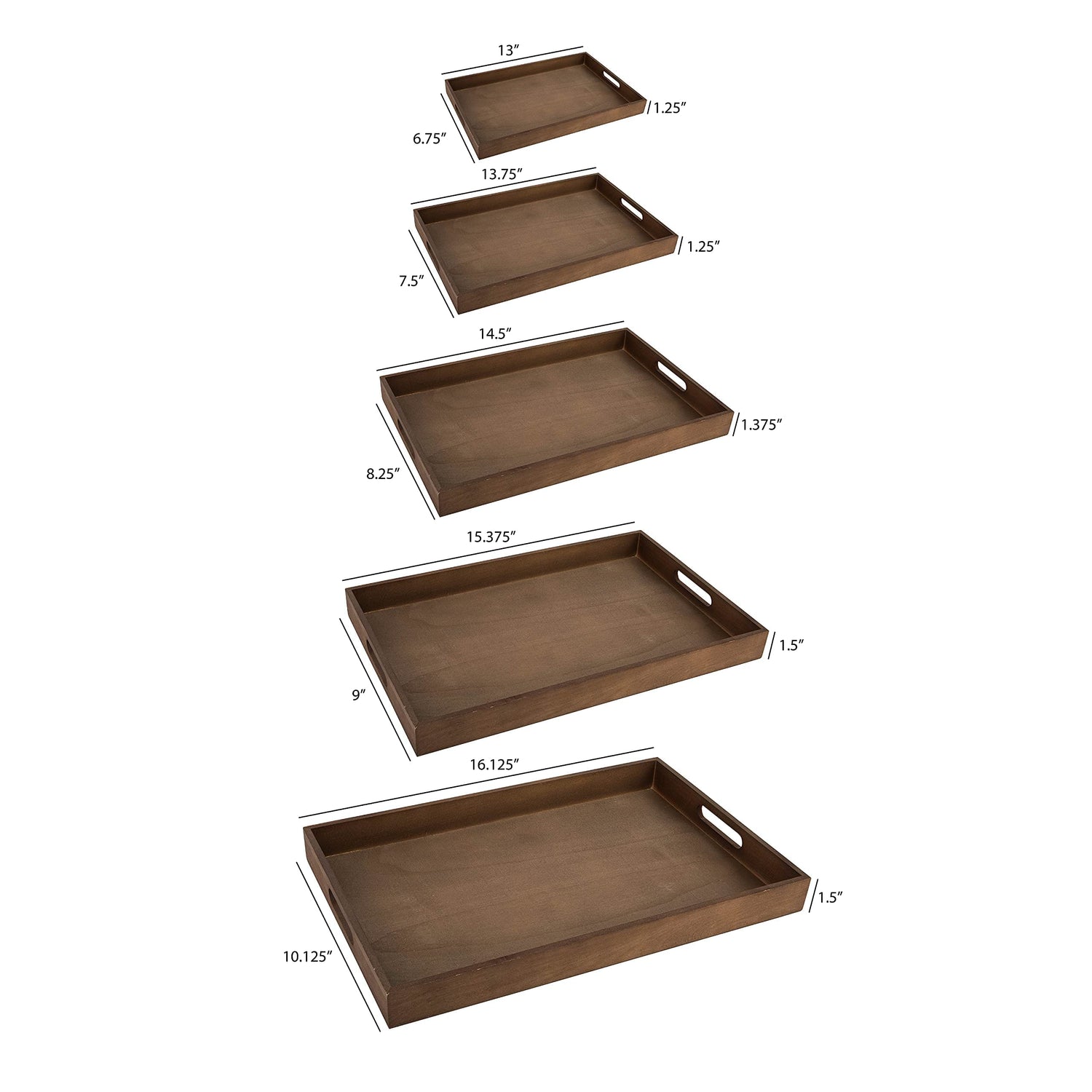 Hammont Wooden Rustic Nested Tray - 10 Casepacks - 5 Pieces in Each Set - Dark Brown Burnt Wood Trays for Crafts with Cut Out Handles | Kitchen Hammont