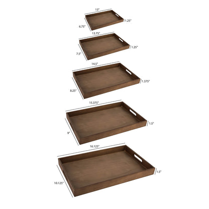 Hammont Wooden Rustic Nested Tray - 10 Casepacks - 5 Pieces in Each Set - Dark Brown Burnt Wood Trays for Crafts with Cut Out Handles | Kitchen