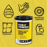 Tub O Towels TW90 Heavy-Duty 10" x 12" Size Multi-Surface Cleaning Wipes, 90 Count Per Canister Tub O' Towels