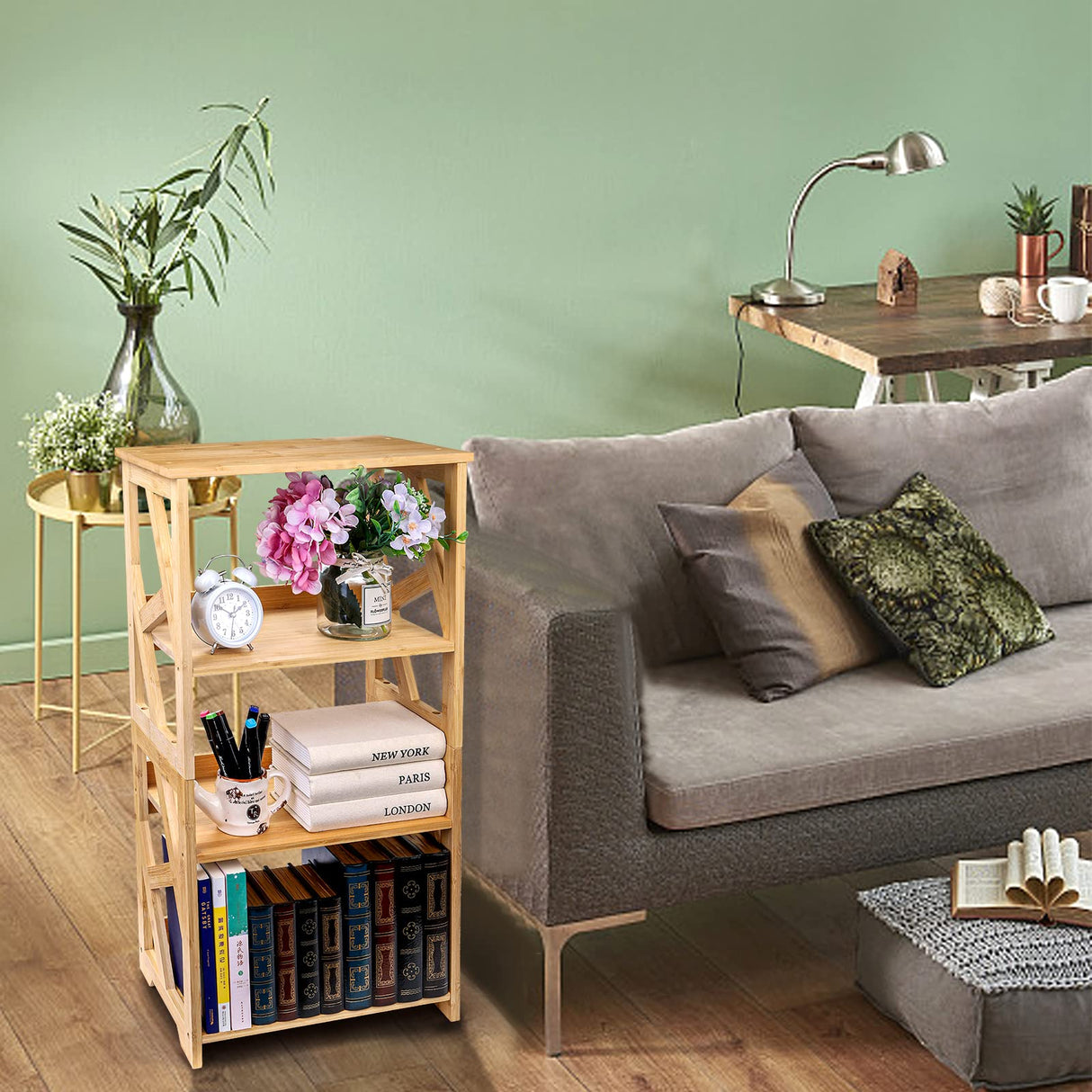 Hedume 3-Tier Bamboo Open Shelf Bookcase - Multipurpose Natural Display Rack Hedume