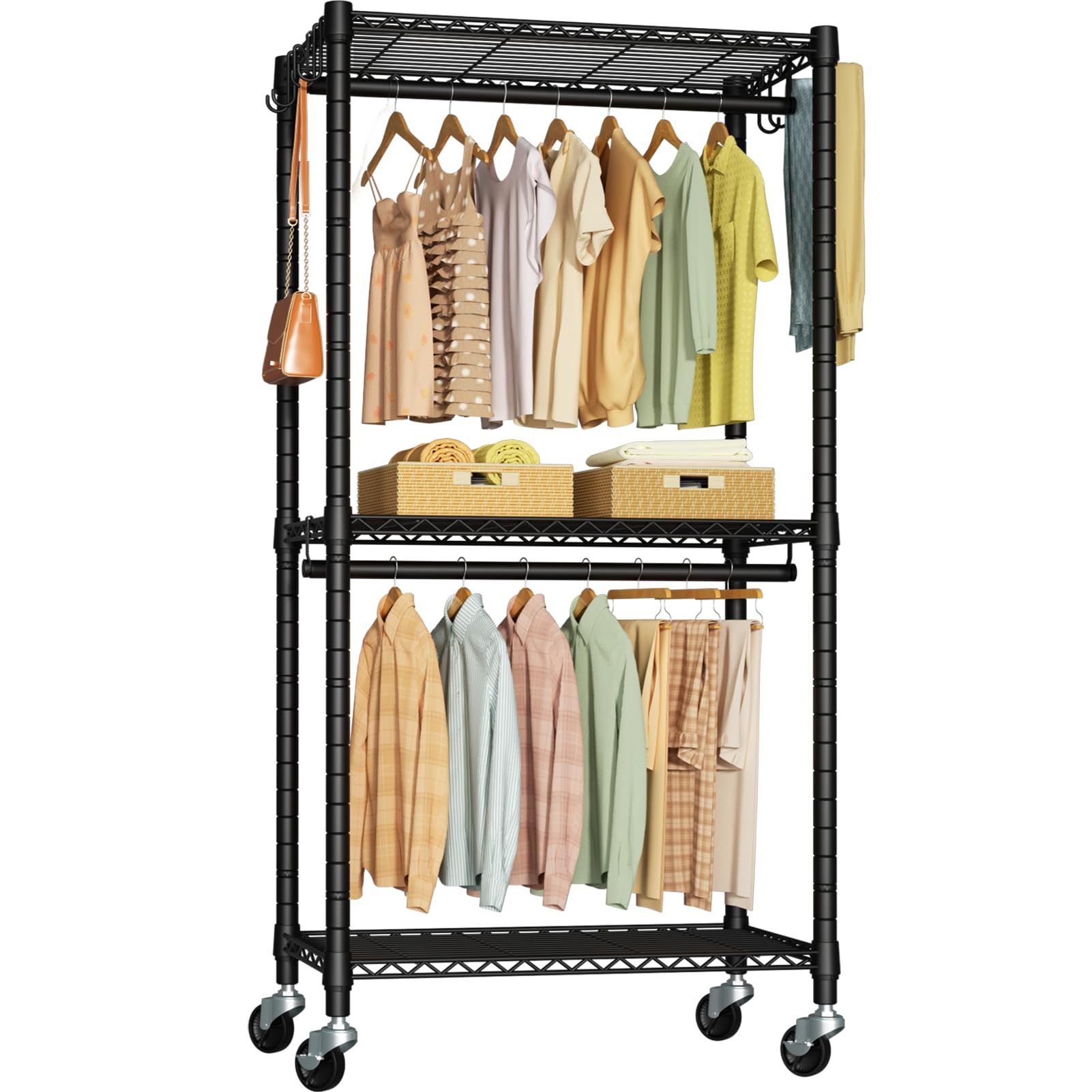 FUTASSI P5 Rolling Clothes Rack, Clothing Racks for Hanging Clothes, Freestanding Heavy Duty Garment Rack, Portable Closet Organizers System 23.6'' W - WoodArtSupply