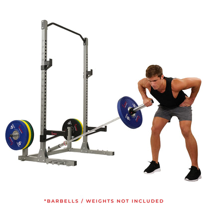 Sunny Health & Fitness Power and Squat Rack with High Weight Capacity, Olympic Weight Plate Storage and 360° Swivel Landmine and Power Band - WoodArtSupply