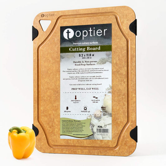 Cutting Board for Kitchen Dishwasher Safe, Toptier, Wood, Fiber , Eco-Friendly, Non-Slip, Juice Grooves, Non-Porous, BPA Free, Small, Silicone, 11.5 - WoodArtSupply