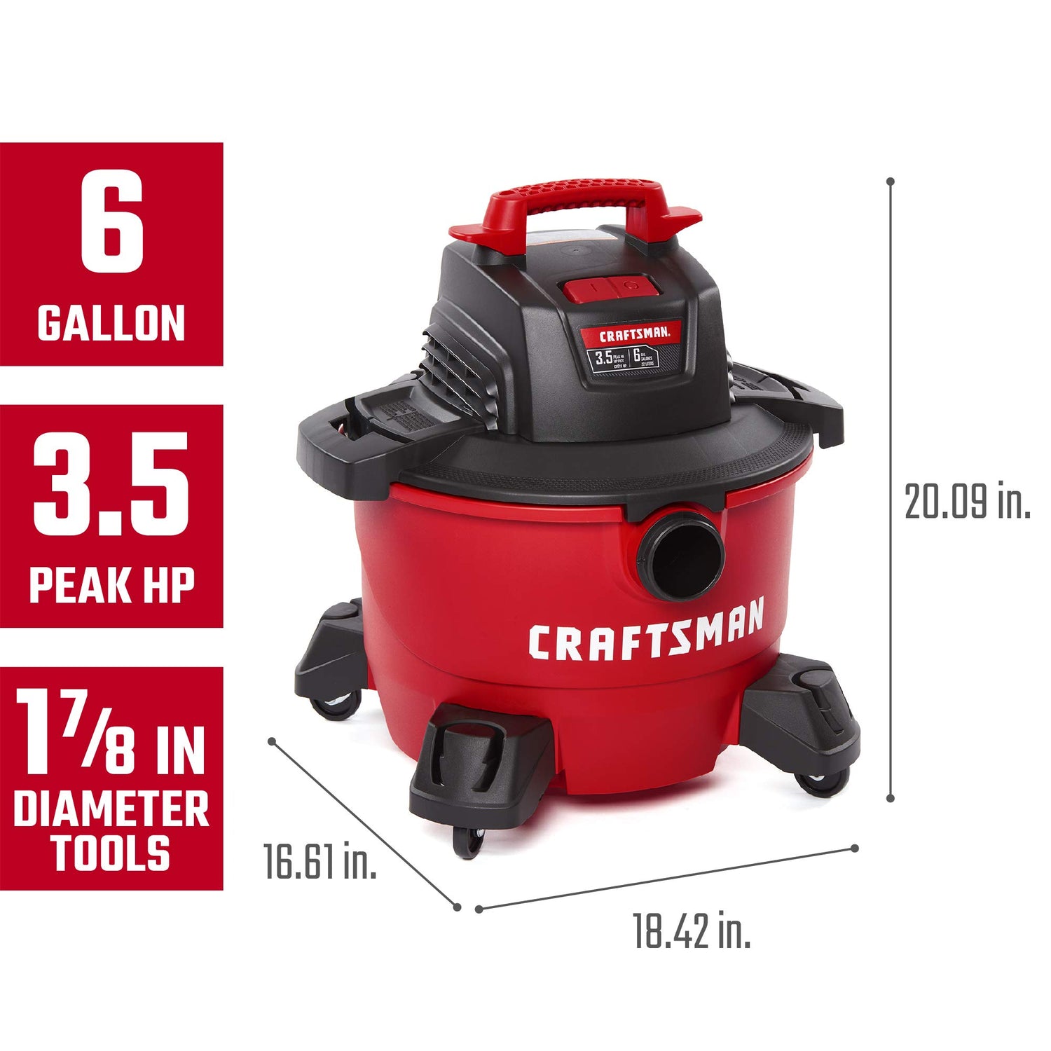 CRAFTSMAN CMXEVBE17584 6 Gallon 3.5 Peak HP Wet/Dry Vac, Portable Shop Vacuum with Attachments Craftsman