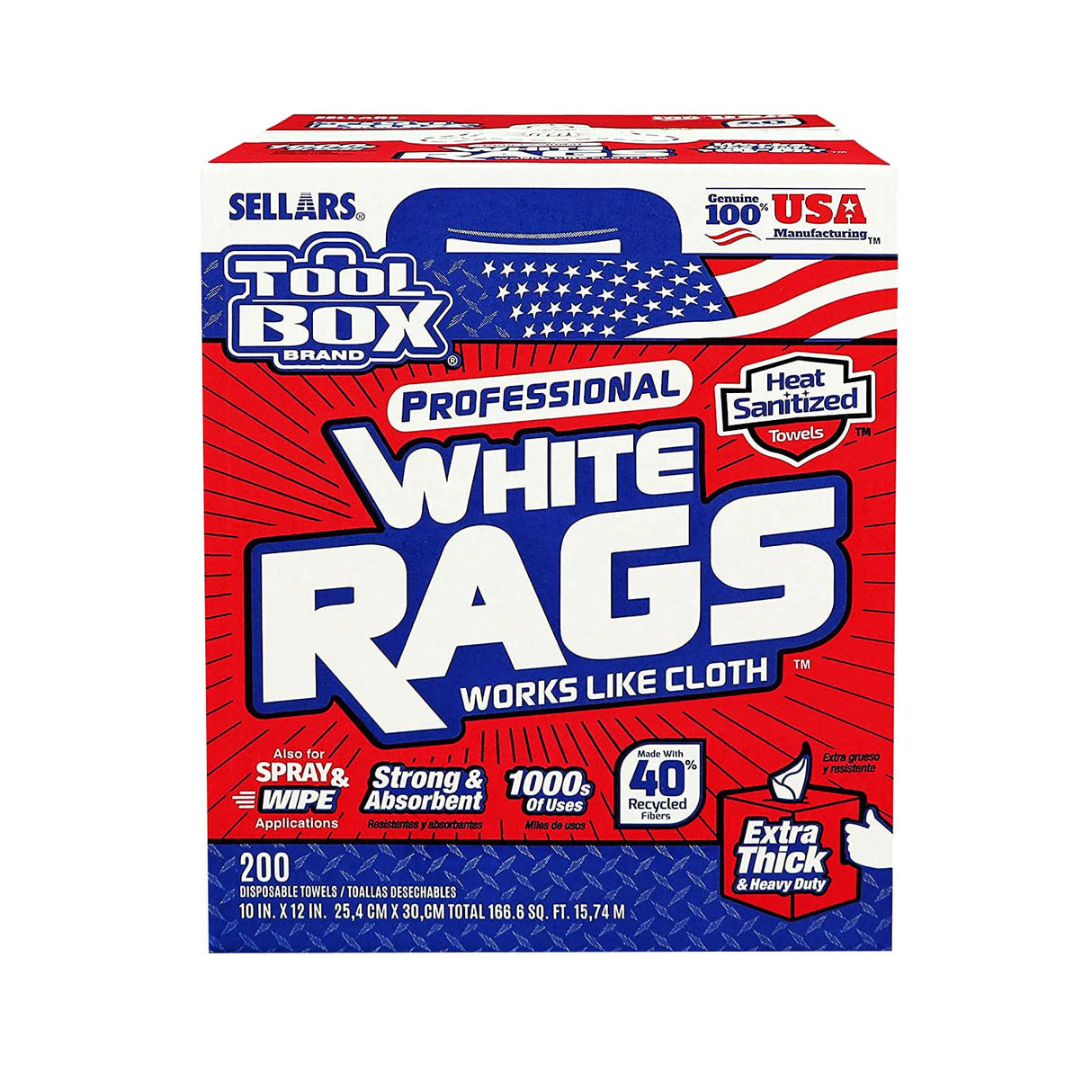 TOOLBOX Professional White Rags Shop Towels Center Pull Box for Painters, Automotive, Contruction, Office and Home - Made in USA (1 Box - 200 Towels) Pro-Distributing