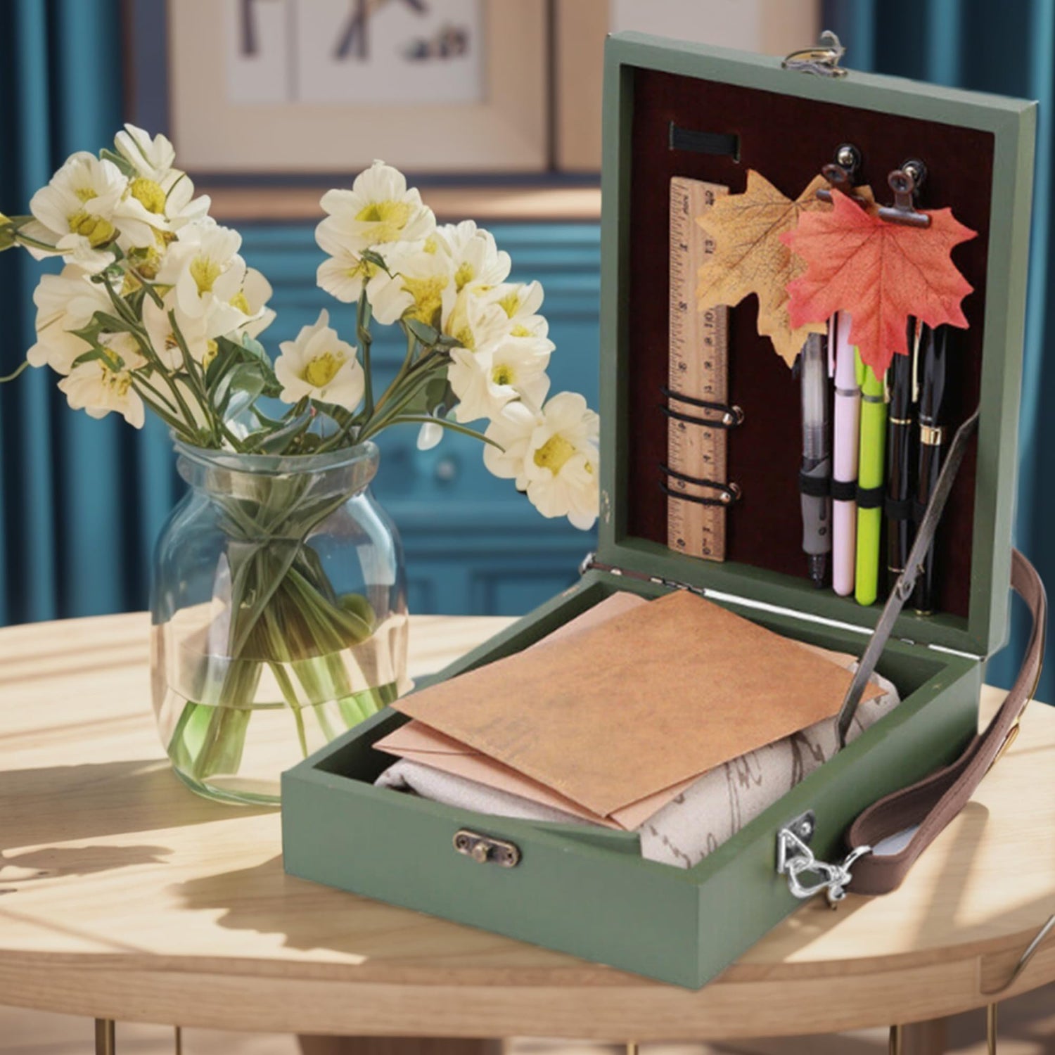 Art Easel Messenger Wood Box: Portable Travel Wooden Storage Box, Tabletop Painting Easel Art Case Bag for Painting, Drawing & Art Supplies, IULAVP