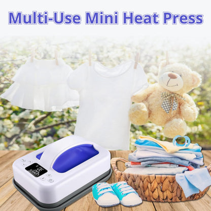 Heat Press Machine For T Shirts, 7" × 5" Portable Mini Heat Press Fast Even Heat, Easy Press T Shirt Printer Machine for HTV Vinyl and Heat Transfer - WoodArtSupply