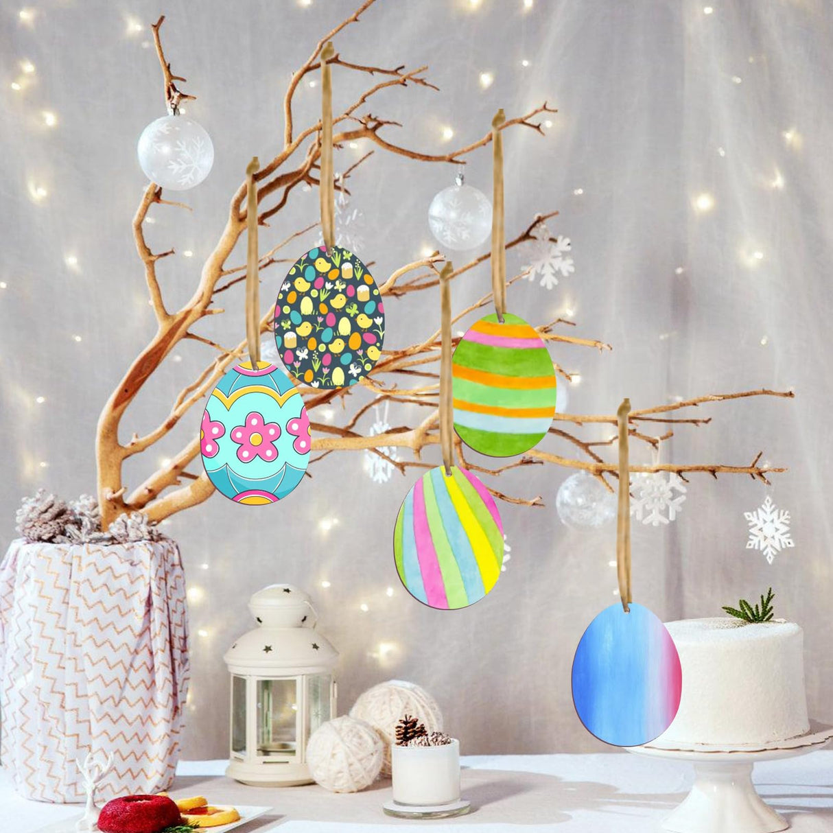 Tmflexe Eggs Shape 50Pcs Unfinished Wooden Easter Ornaments DIY Craft Present-Tmflexe 50-Pack Paintable Blank Natural Eggs Cutouts Hanging Wood Tmflexe