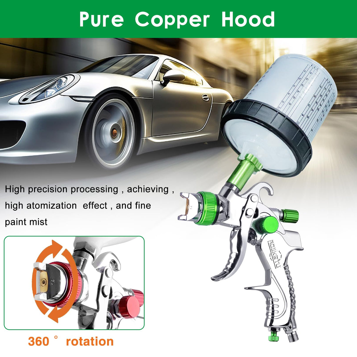 ROIKETU HVLP Paint Sprayer with 10pcs 600ML Mixing Quick Cup,Spray Paint Gun Set Contain 3 Nozzles 1.4/1.7/2mm &Pressure Gauge for Car ROIKETU