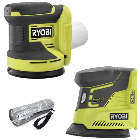 Buho Cordless Power Sander Accessory Bundle -18 Volt with Ryobi 5 Inch Random Orbit Sander Corner Cat Finish Sander Pocket Flashlight (Bare Tool Buho