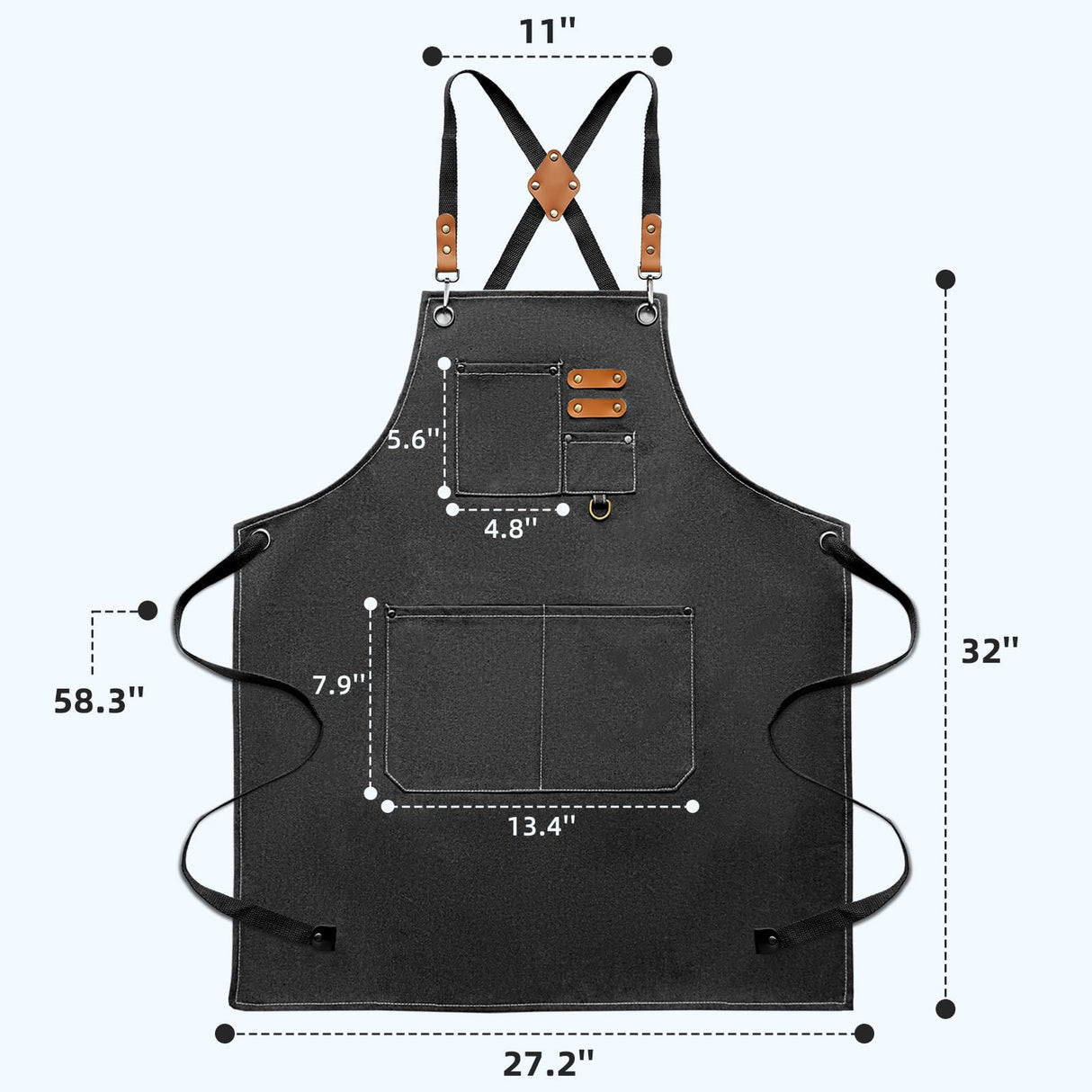 Bluegogo Chef Aprons for Men Women, Cotton Canvas Cross Back Adjustable Apron with Large Pockets for Kitchen Garden Salon, Size M to XXL (Black) Bluegogo