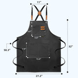 Bluegogo Chef Aprons for Men Women, Cotton Canvas Cross Back Adjustable Apron with Large Pockets for Kitchen Garden Salon, Size M to XXL (Black) Bluegogo