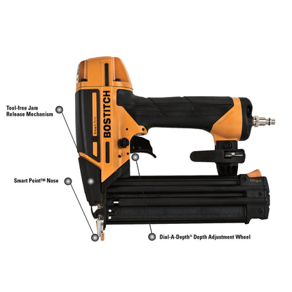 BOSTITCH Brad Nailer Kit, 18GA, Smart Point, Pneumatic (BTFP12233) - WoodArtSupply