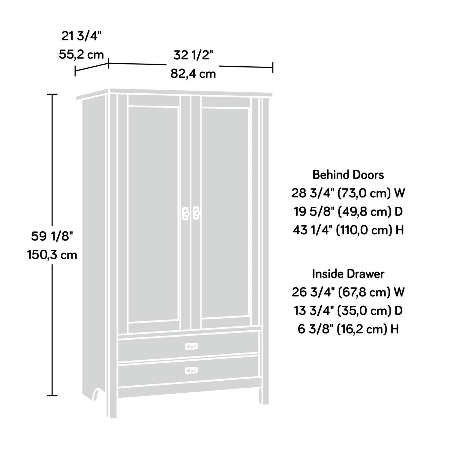 Sauder Cottage Road Armoire, L: 32.44" x W: 21.73" x H: 59.17", Mystic Oak finish Sauder
