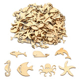 Stiesy 100 Pcs Assorted Sea Animal Theme Wood Cabochons Shark Agarfish Dolphin Seahorse Octopus Clownfish Unfinished Wooden Cutouts Slice Pieces Stiesy