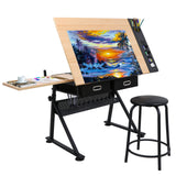ZENY Drafting Table Art Desk Drawing Table Height Adjustable Artist Table Tilted Tabletop w/Drafting Stool and Storage Drawer for Reading, Writing, ZENY