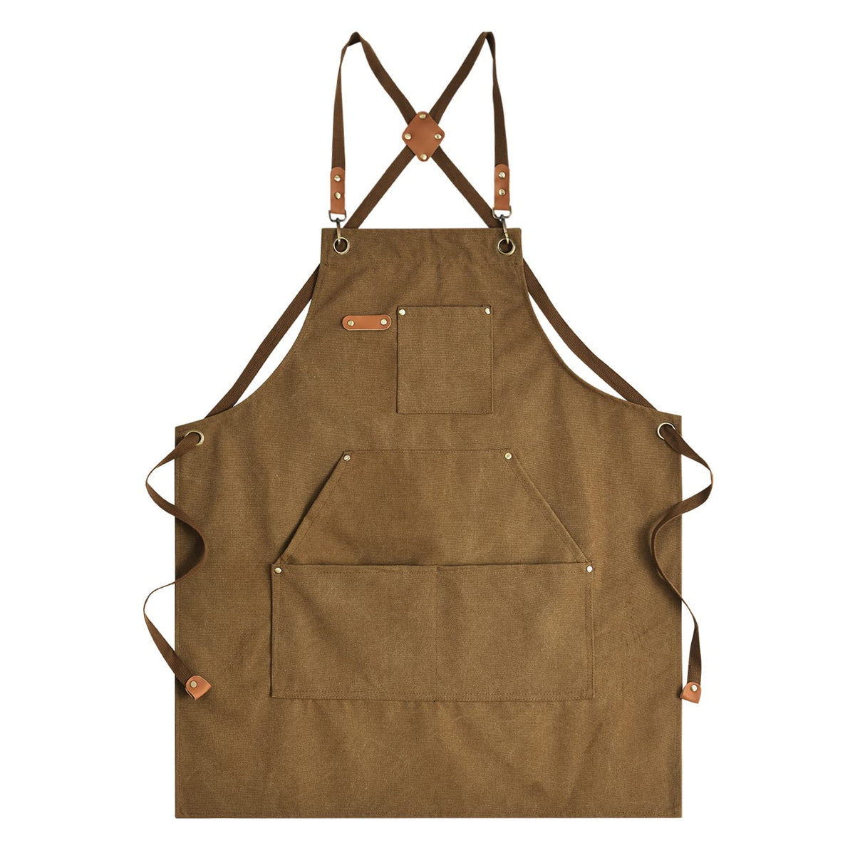 Aoomzoon Canvas Aprons for Men Chef Apron, Work Apron with Large Pockets - Durable 16oz Heavy Duty Cross Back, BBQ, Cooking (Brown, 1 Pack) Aoomzoon