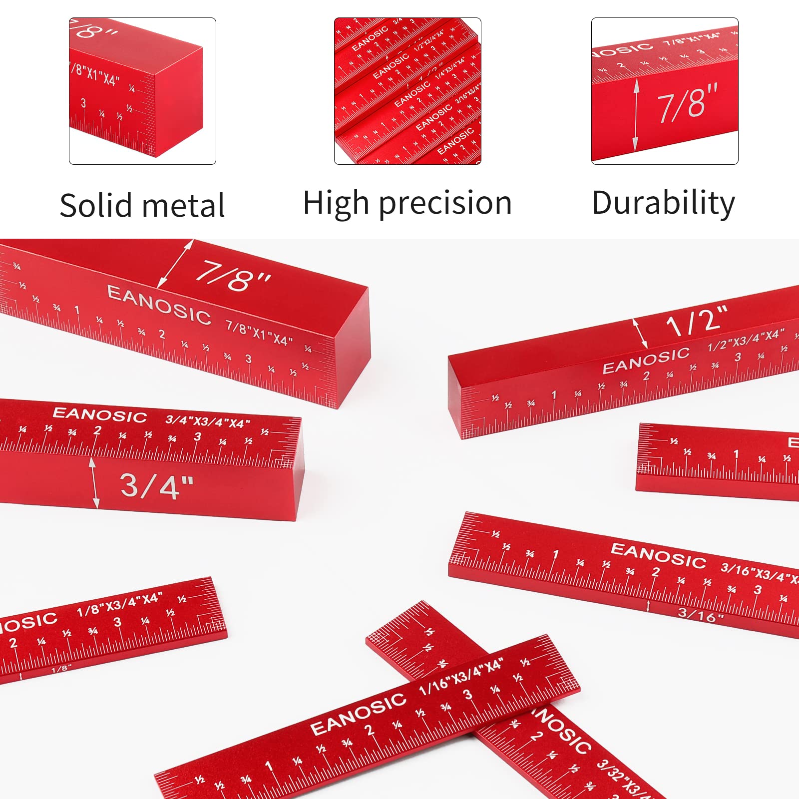 EANOSIC Setup Blocks Height Gauge Set, 8pcs Precision Aluminum Setup Bars for Router and Table Saw Accessories Woodworking Set Up, Bars Include Laser - WoodArtSupply