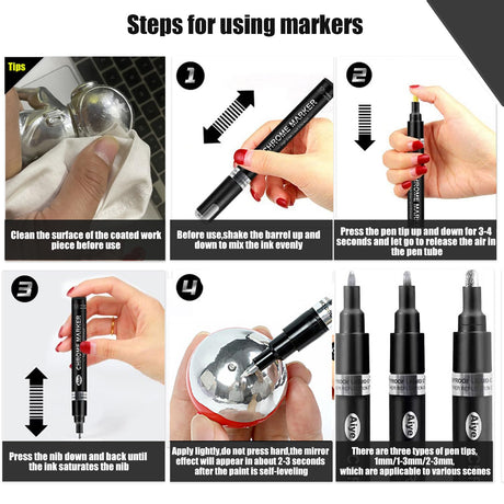 Liquid Mirror Chrome Marker, 3PCS DIY Silver Liquid Chrome Oil-based Paint Marker Pen for Any Surfac PeaMirmy