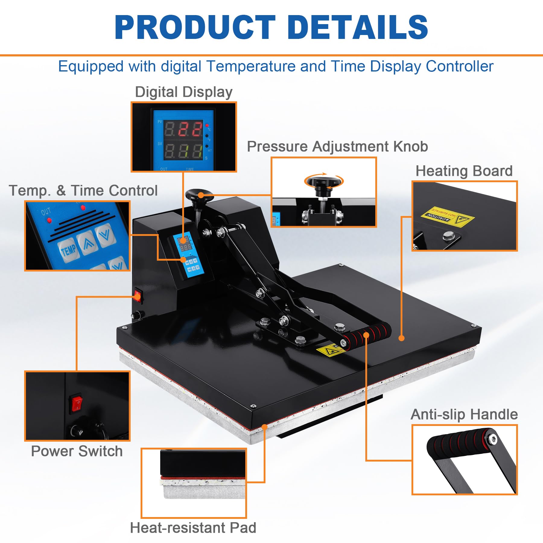 Iglobalbuy 16" X 24" Clamshell Heat Press Machine Sublimation for T-Shirt, Clamshell Design 16x24 Inch Heat Press Transfer Digital Temperature - WoodArtSupply