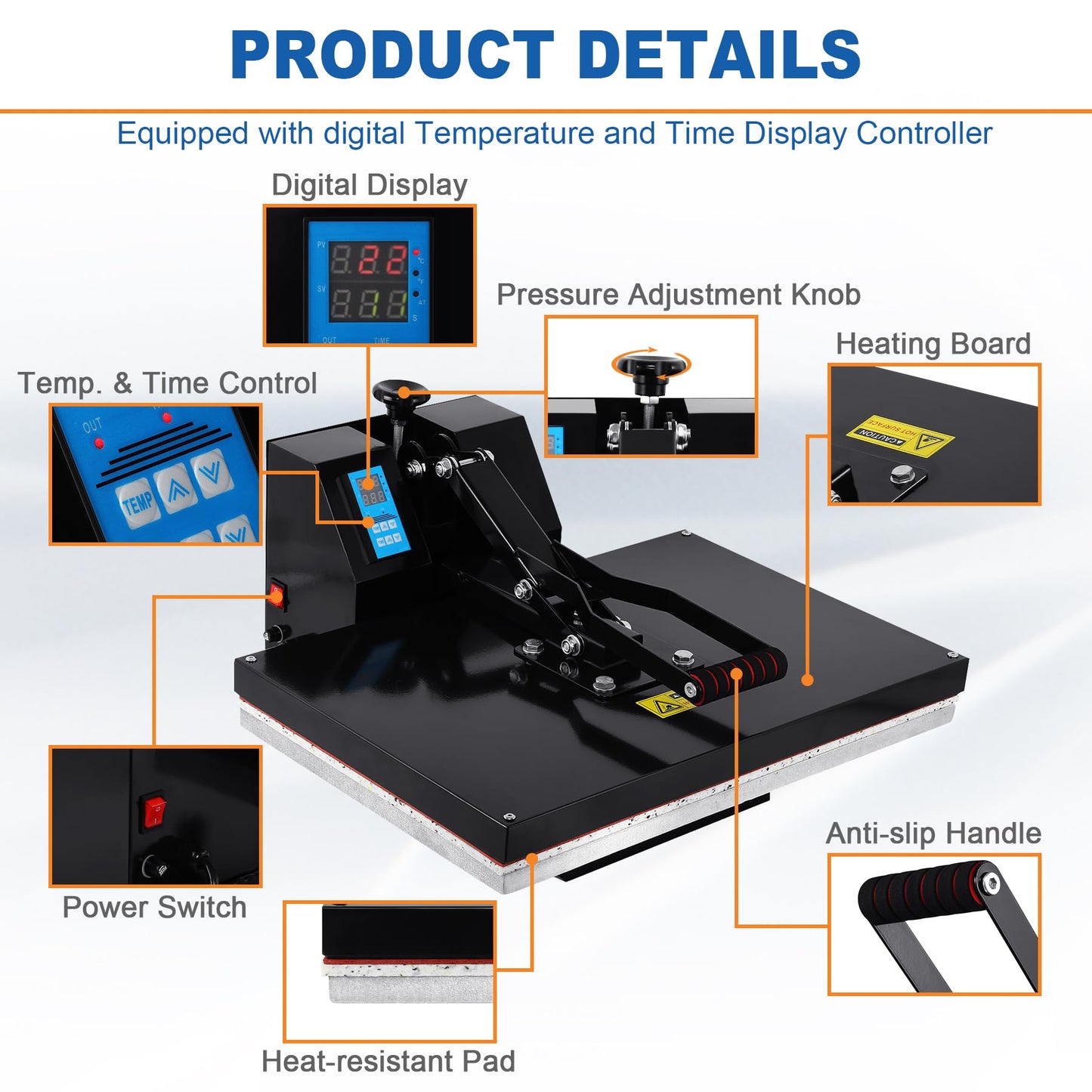 Iglobalbuy 16x24" Clamshell Heat Press Sublimation Machine, Digital Control Heat Press Transfer Printer, Large 16" x 24" Industrial Clamshell Design - WoodArtSupply