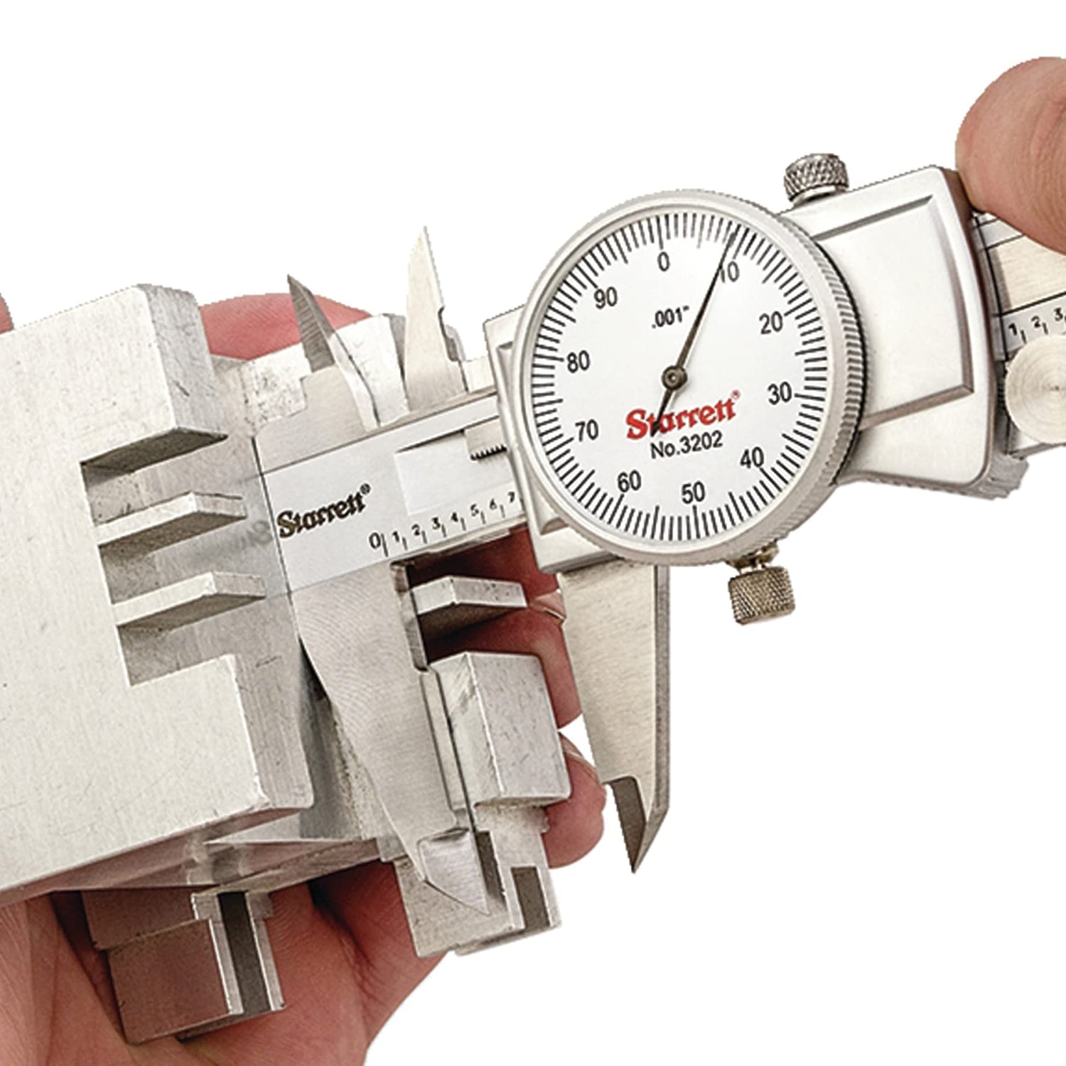 Starrett Dial Caliper with Adjustable Bezel and Fitted Case - White Face, 0-6" Range, -0.001" Accuracy, 001" Graduations - 3202-6 Starrett