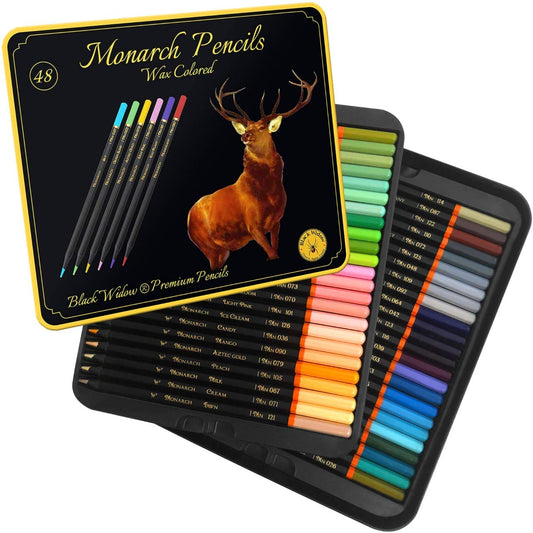 Black Widow Monarch Colored Pencils For Adult Coloring - 48 Coloring Pencils With Smooth Pigments - Best Color Pencil Set For Adult Coloring Books - WoodArtSupply