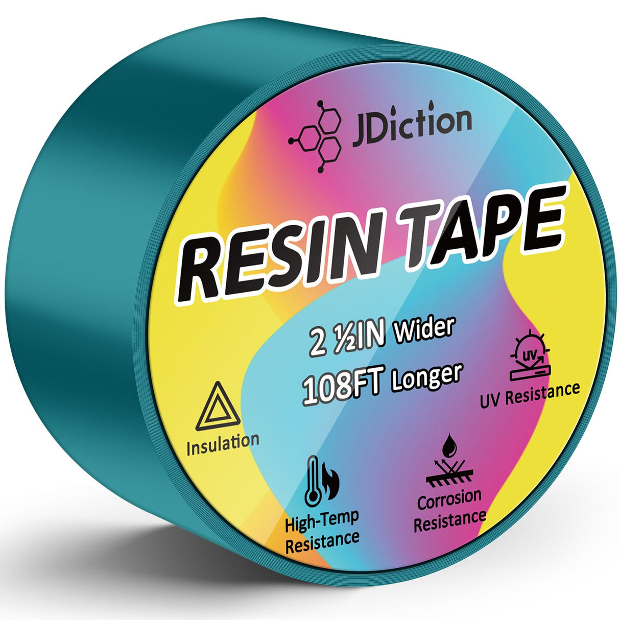 JDiction UV Resin Tape for Epoxy Resin Molding, 2.5IN W x 108FT L Resin Tape, 392℉ Heat Resistant Anti-Corrosion, Easy Peel, Epoxy Resin Tape for JDiction