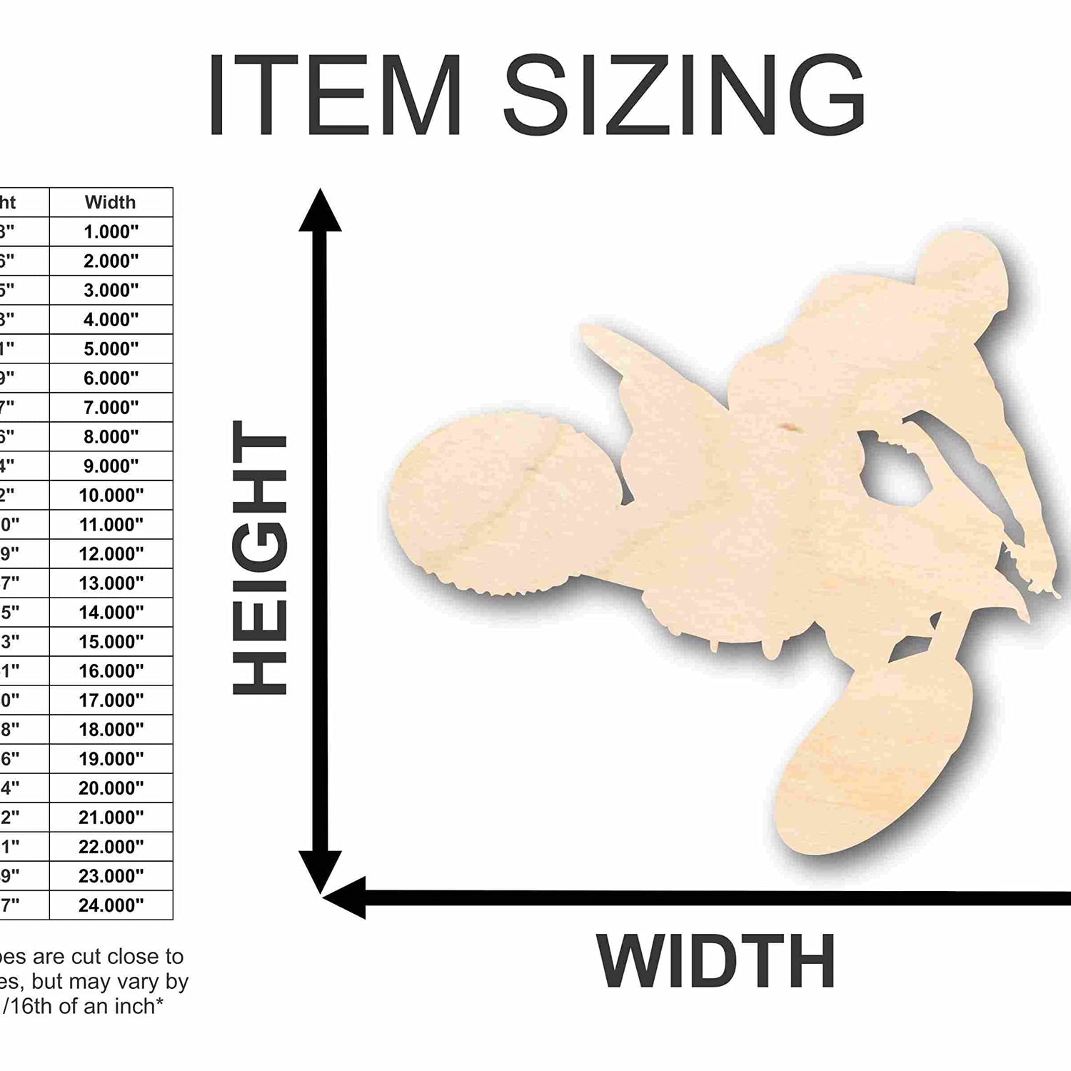 Unfinished Wood Dirtbike Silhouette - Craft- up to 24" DIY 10" / 3/4" 24 Hour Crafts