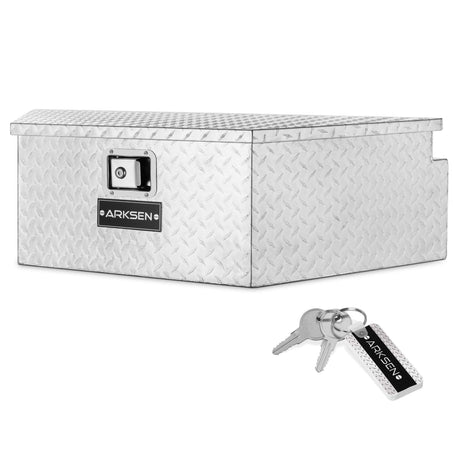 ARKSEN 39 Inch Aluminum Diamond Plate Tongue Box Tool Chest, Waterproof Under Truck Storage for Pick Up Truck Bed, RV Trailer, ATV with Lock and Keys ARKSEN