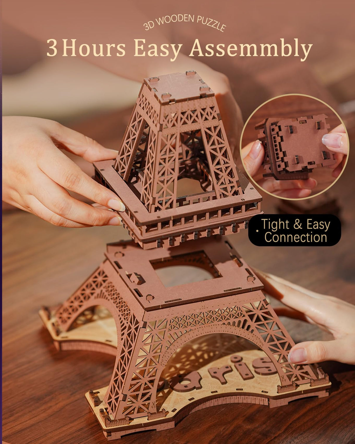 ROBOTIME 3D Puzzle for Adults DIY Model Building Kit with LED Light Wooden Eiffel Tower Craft Kit Architecture Toy Set Brain Teaser Gifts for Kids ROBOTIME