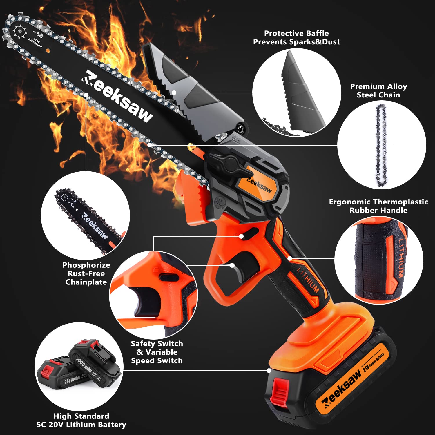 Mini Chainsaw 6 Inch Cordless, Zeeksaw Super Power Hand Chain Saw with Batteries, Electric Mini Cordless Chainsaw Battery Powered, Handheld Small Zeeksaw