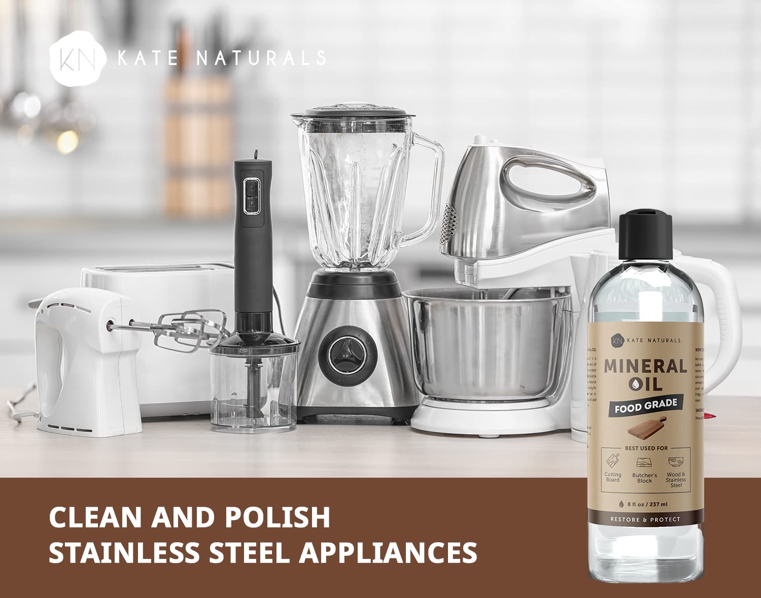 Mineral Oil for Cutting Board 8oz - Kate Naturals. Food-Grade & Food Safe Mineral Oil to Protect Wood on Cutting Boards & Butcher Blocks Kate Naturals