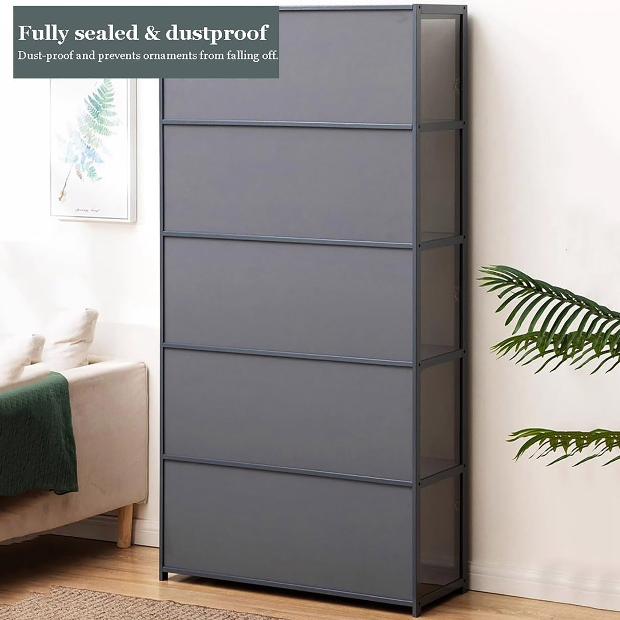 Topjia 2 Doors Curio Display Cabinet for Collectibles,Wood Curio Cabinets with Clear Acrylic Doors,5 Tier Bookcase Display Shelf,Floor Standing Topjia