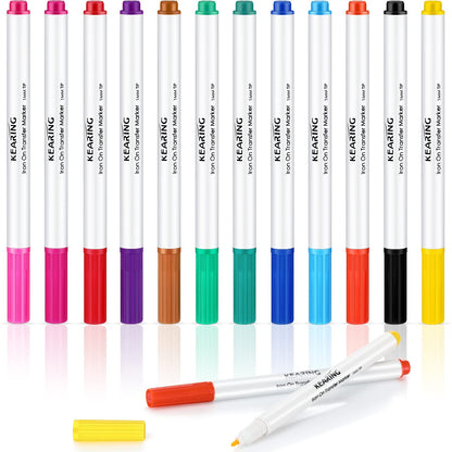 12 Pcs Iron on Transfer Markers Sublimation Markers Embroidery Transfer Pen Heat Transfer Fabric Marker Fade Resistant Infusible Ink Pen for T-Shirts Pillow Clothes Canvas, 12 Assorted Colors