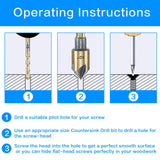 Countersink Drill Bit Set, 5 Pieces High Speed Steel 82 Degree 5 Flute 6mm Round Shank Mill Cutter Bit Countersink in Sizes 1/4” 3/8” 1/2” 5/8” 3/4” DKIBBITH