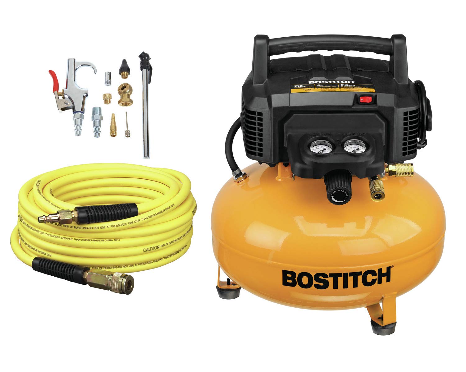 BOSTITCH Air Compressor Kit, Oil-Free, 6 Gallon, 150 PSI (BTFP02012-WPK) BOSTITCH