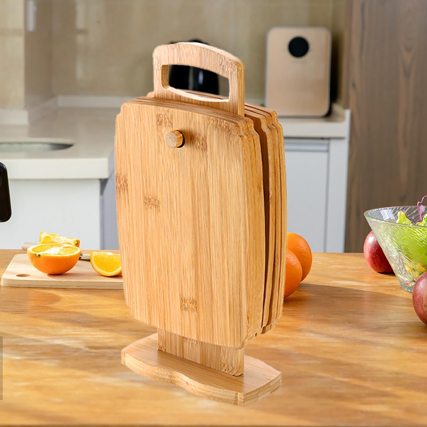 Nicunom 6 Pack Bamboo Cutting Board, Kitchen Cutting & Serving Board Set with Holder, Wood Chopping Board Charcuterie Boards for Laser Engraving Nicunom