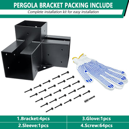 VoTwoofv Pergola Bracket kit 6x6,3-Way Right Angle Corner Bracket Woodworks Pergola kit for Wood Beam (Actual: 5.6"x5.6'') Outdoor Gazebos,Patio - WoodArtSupply