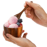 Lyellfe Set of 4 Acacia Wooden Bowl, 4 Oz Dipping Sauce Bowl with Spoon, 3 Inch Small Charcuterie Dish, Soup Water Cup for Condiments, Jam, Nuts, Lyellfe