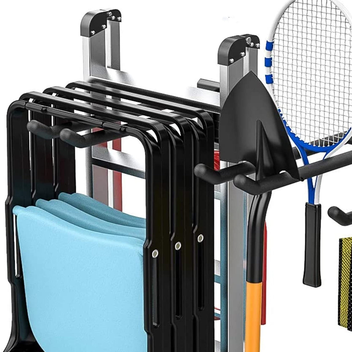 TORACK Garage Storage Organizer Systems, Wall Mount Overhead Shelving, 48 inch Heavy Duty Steel Tool Racks, 6-Pack 12'' Double Hooks, 48 inch by 7 TORACK