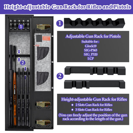 KAER 3-5 Gun Safes for Home Rifle and Pistols, Quick Access Safes for Shotguns, cabinets with Adjustable Rack, Pockets and Removable Shelf KAER