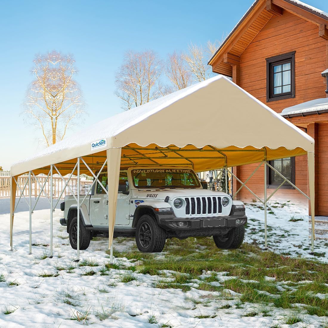 Quictent 13'X20' Retractable Carport Garage with Wheels Movable Heavy Duty Party Tent for Outdoor Events, Storage for Car, Boat, etc.