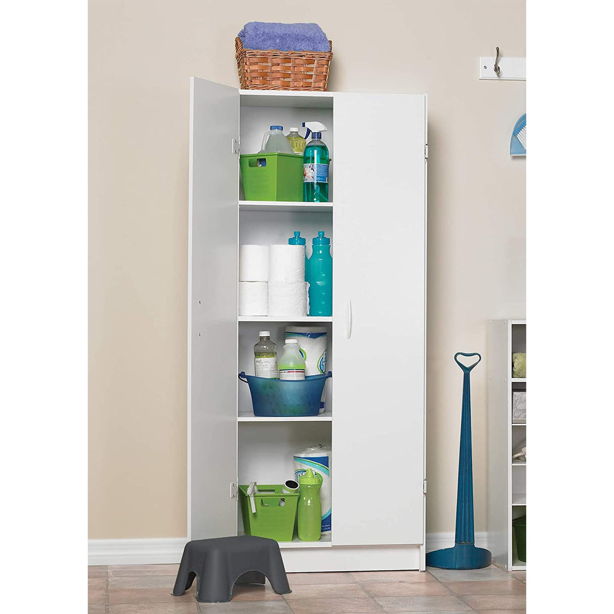 ClosetMaid Pantry Cabinet Cupboard with 2 Doors, Adjustable Shelves, Standing, Storage for Kitchen, Laundry or Utility Room, White ClosetMaid