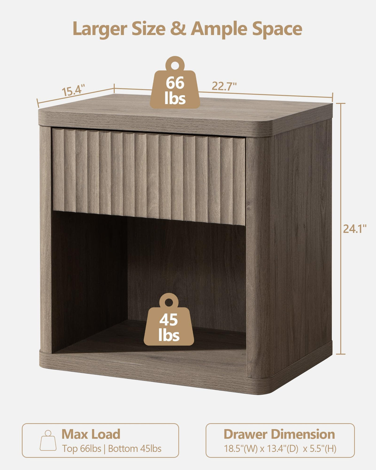 SICOTAS Night Stand Set of 2 Nightstands with Drawer Storage Bed Side Table End Table Large Modern Wood Wide Bedside Stand Mid Century Night Stands SICOTAS