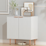 EOYUTLLY White Storage Cabinet,Wood Sideboard Buffet Cabinet with Fluted Textured & Rose Gold Colored Metal Legs, Accent Cabinet for Living EOYUTLLY