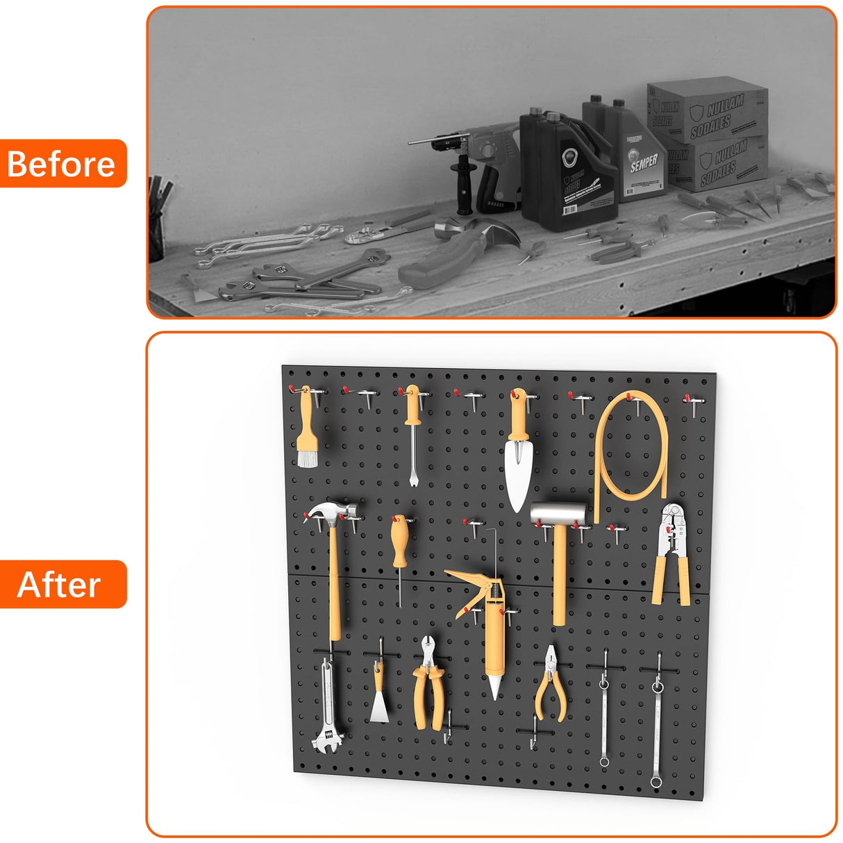 WALMANN Metal Pegboard Panels for Wall Garage Tools Pegboard Storage System for Garage, Workbench, Shed Modular Peg Board Organizer Board(Pack of 2, WALMANN