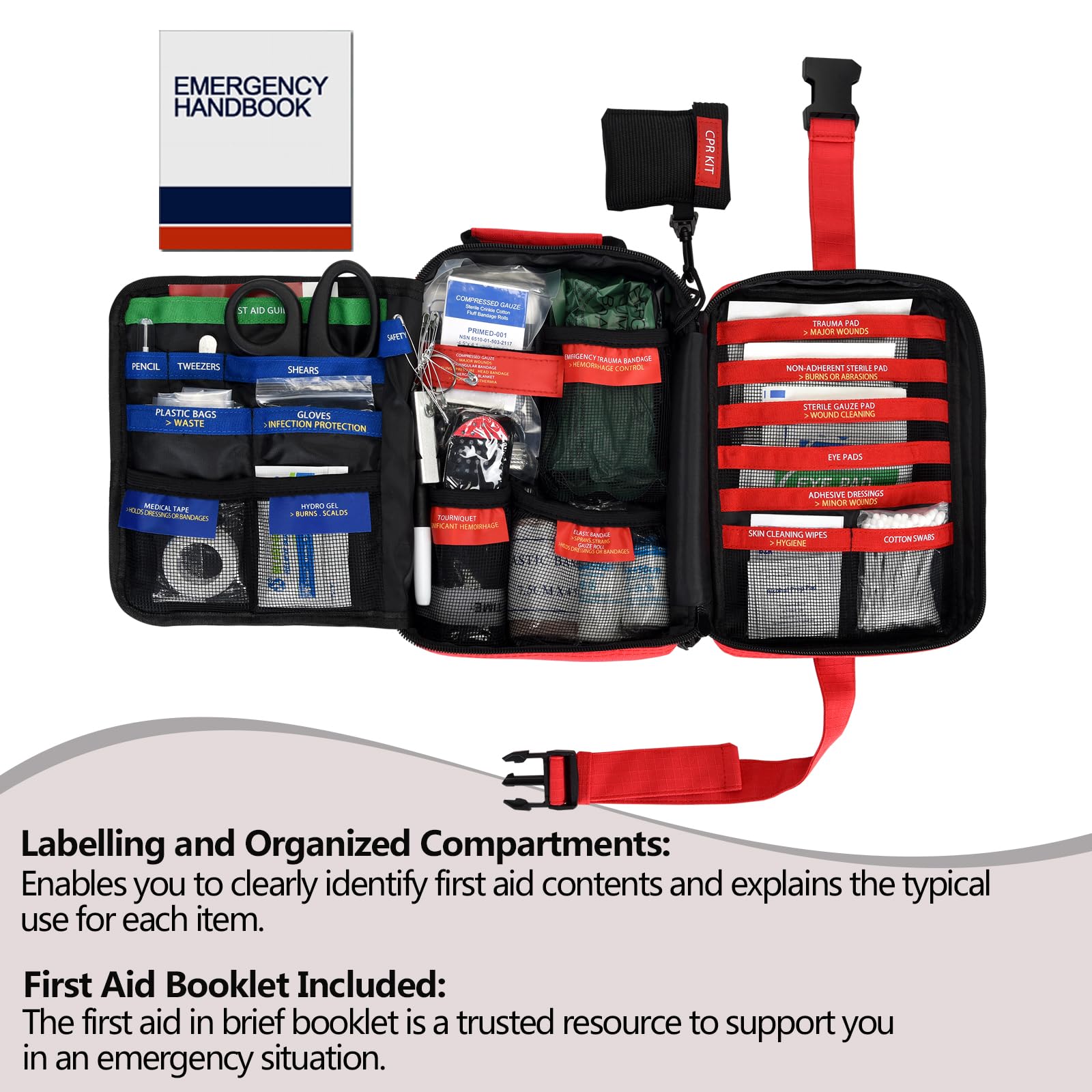 【2024 Upgrade】 Comprehensive First Aid Kit with Labelled Compartments, Molle System Emergency Kits for Car,Home,Hiking, Backpacking, Camping, - WoodArtSupply